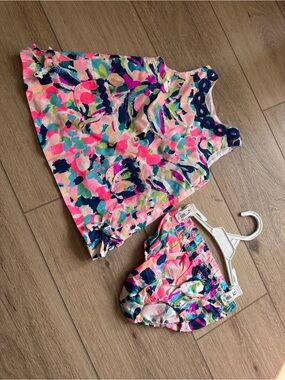 Lilly Pulitzer Girls Pink Navy Floral Two-Piece Matching Set